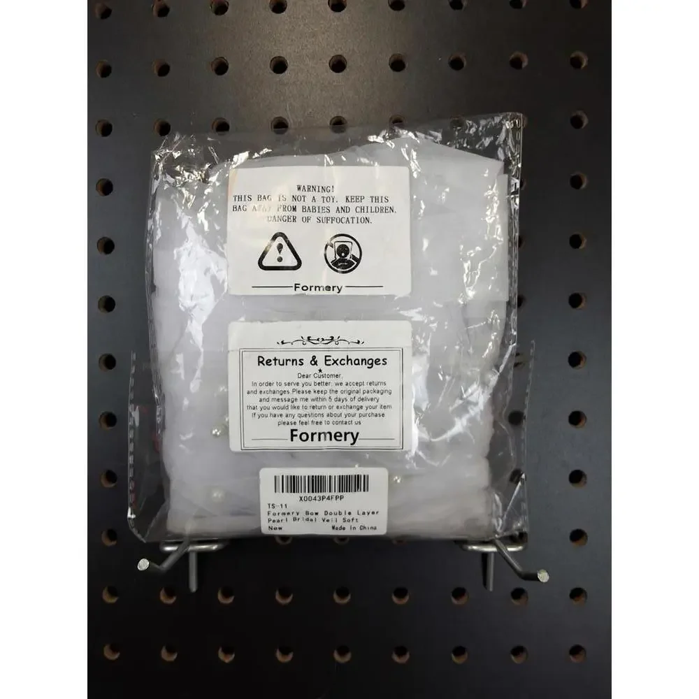 Elegant Pearl-Embellished Double Layer Veil with Bow - Picture 4 of 4